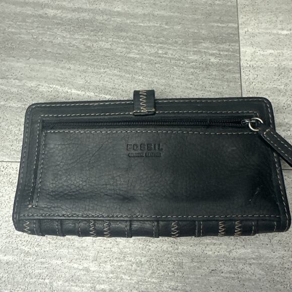 Vintage Fossil Leather Clutch Large Bifold Studded Wallet Black - Picture 4 of 6